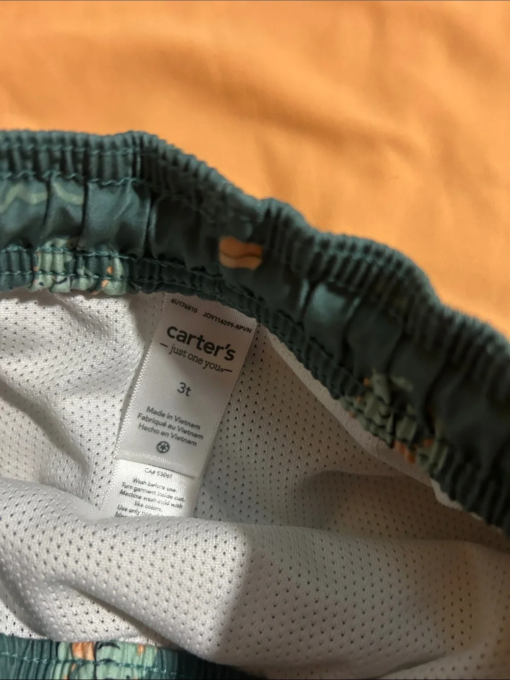 Carter's Peach Rash Guard with Teal Gator Print Swim Shorts